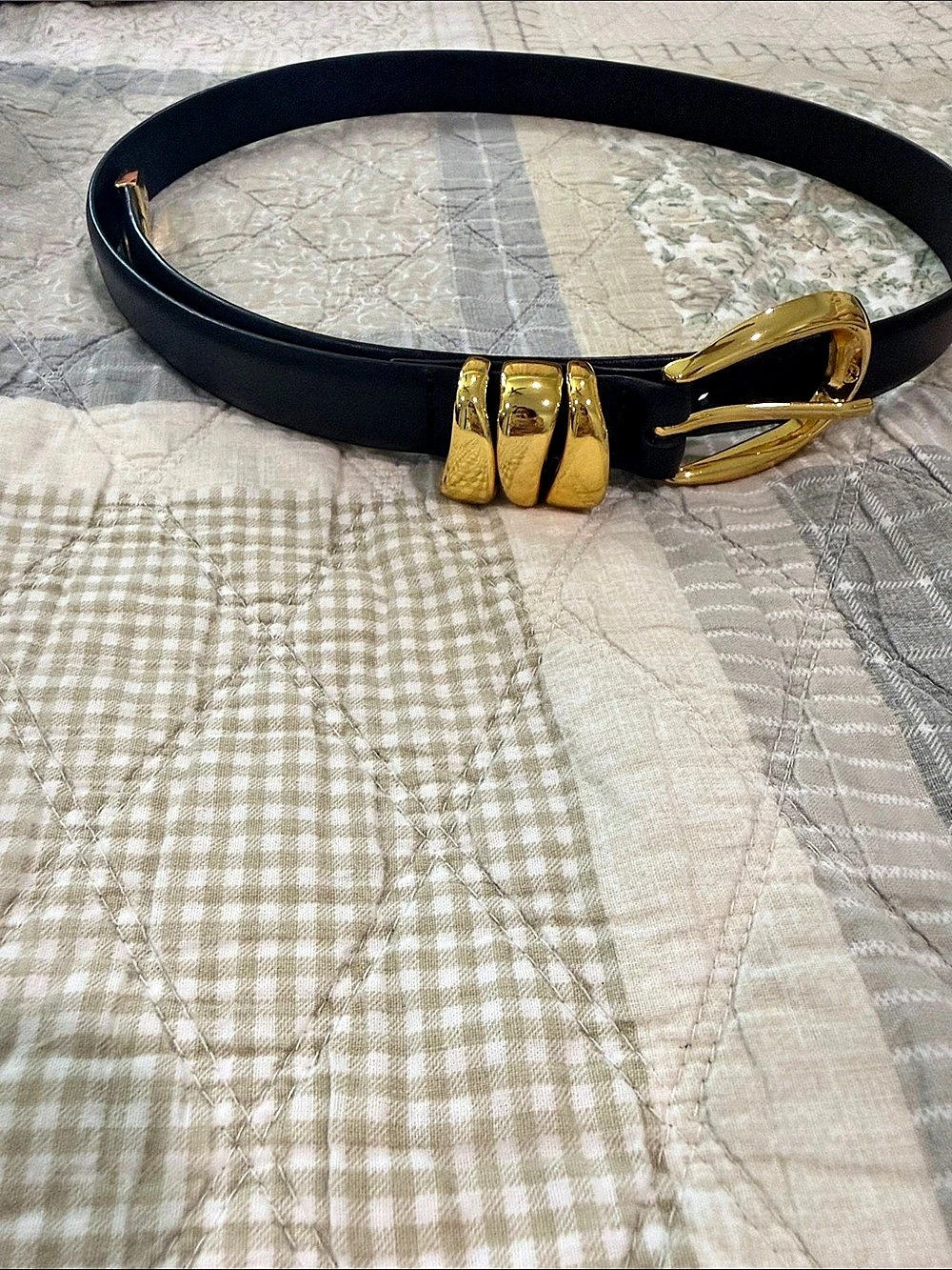 Madewell Sculptural Buckle Belt Leather Black & Gold